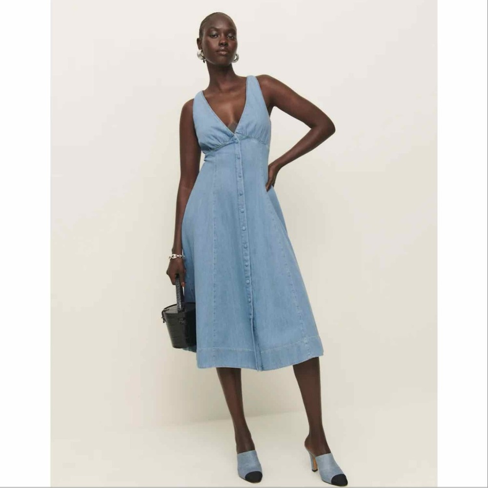NWT Reformation Sebastien Denim Midi Dress